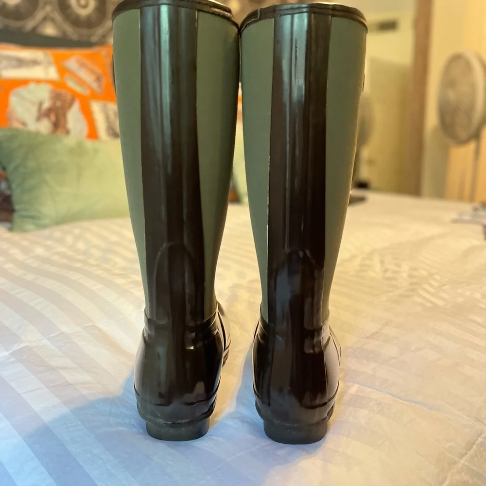 Hunter Olive and Brown Tall Waterproof Rain Boots